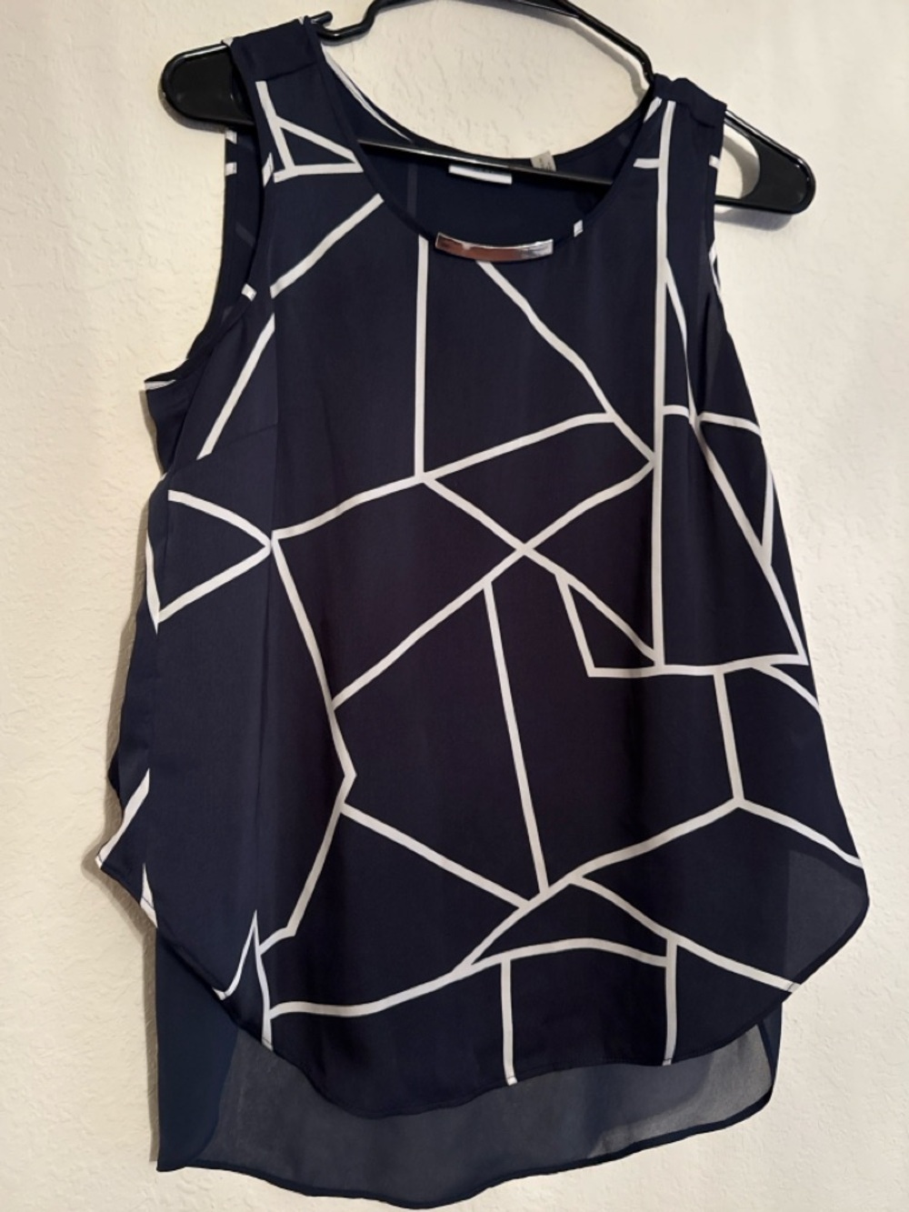 DKNY Black Geometric Sleeveless Top Size S Minimal Chic